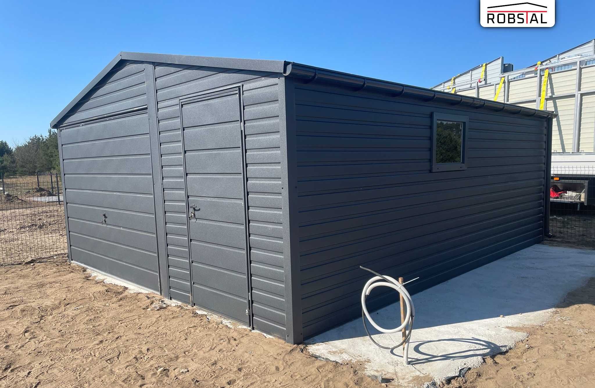 Garaż Blaszany dwuspadowy 5x5 ciemny grafit MAT PREMIUM