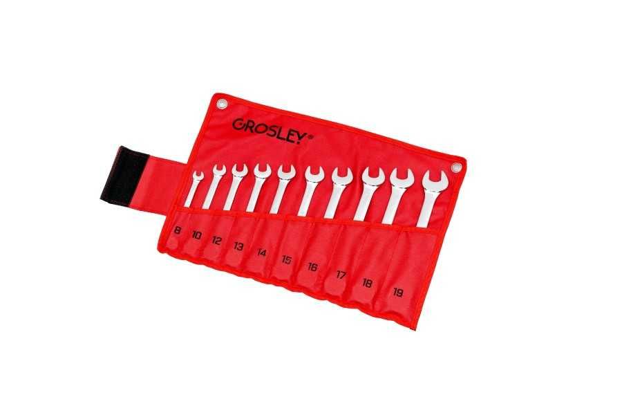 KPL .10 kluczy płasko-oczkowych z grzechotką 8-19mm w saszetce GROSLEY