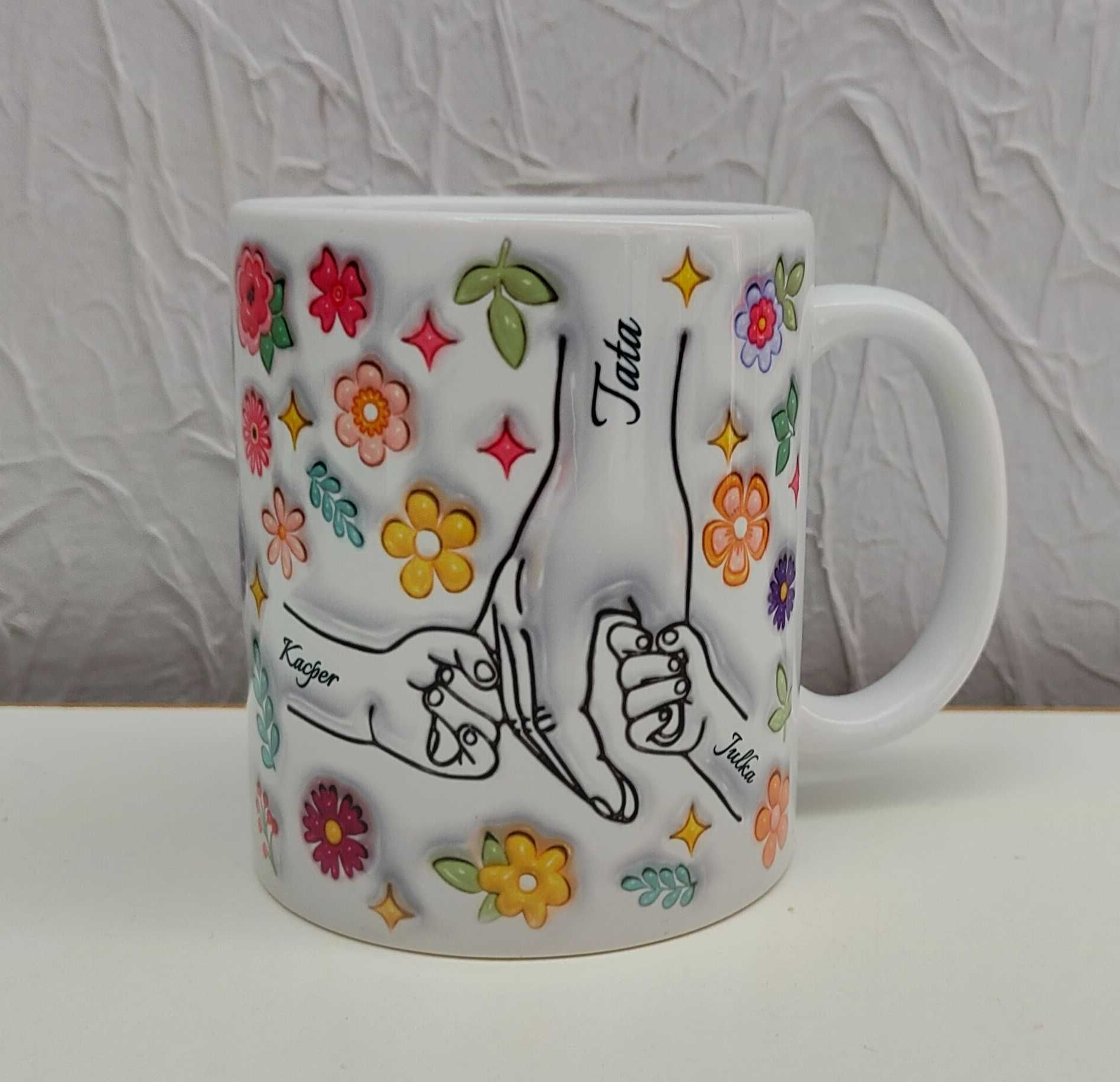 Kubek Dzień Taty 330ml dłonie taty dzieci 1-6 dzieci kwiaty 3D 5 wz