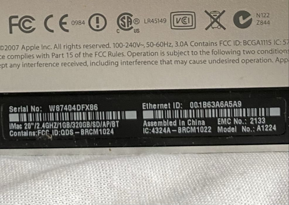 Imac 20” /2.4 GH