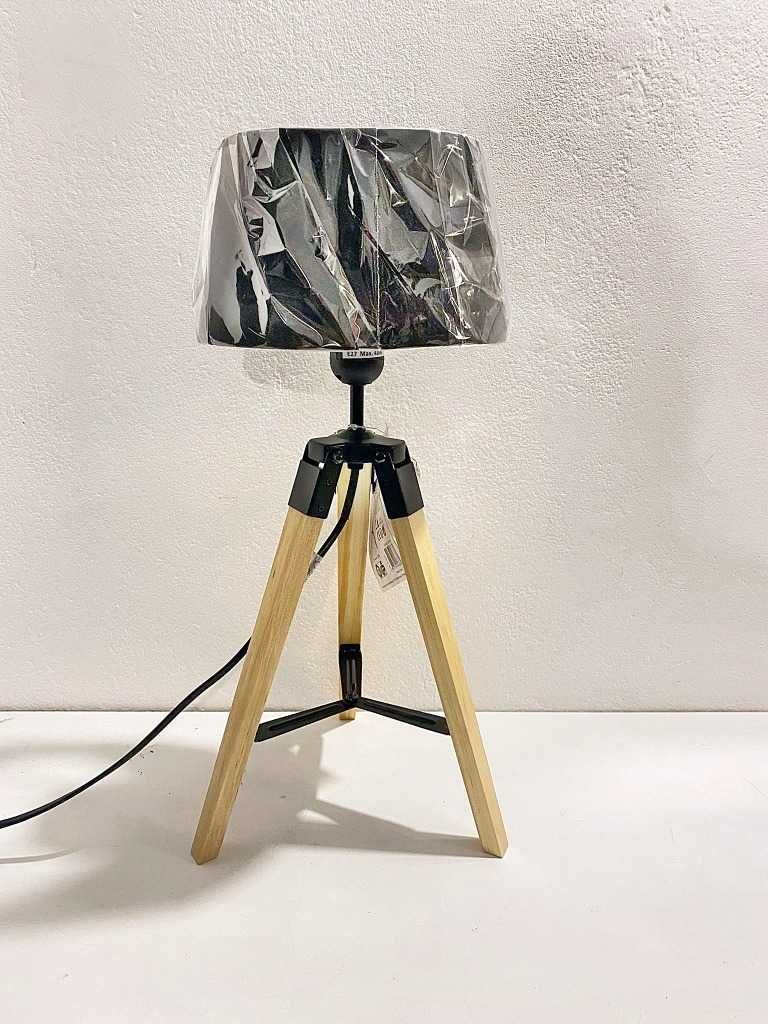 DREWNIANA lampa mini tripod, STATYW, nocna lampka