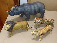 Zestaw dużych figurek dzikich zwierząt .nosorożec lew 2 tygrysy