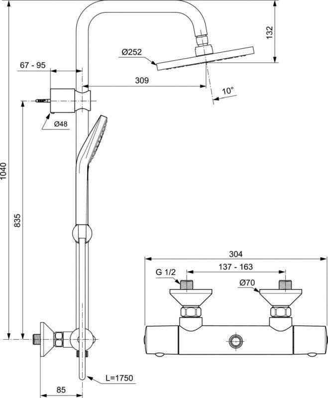 Zestaw natryskowy z termostatem Ideal Standard A6942AA deszczownica