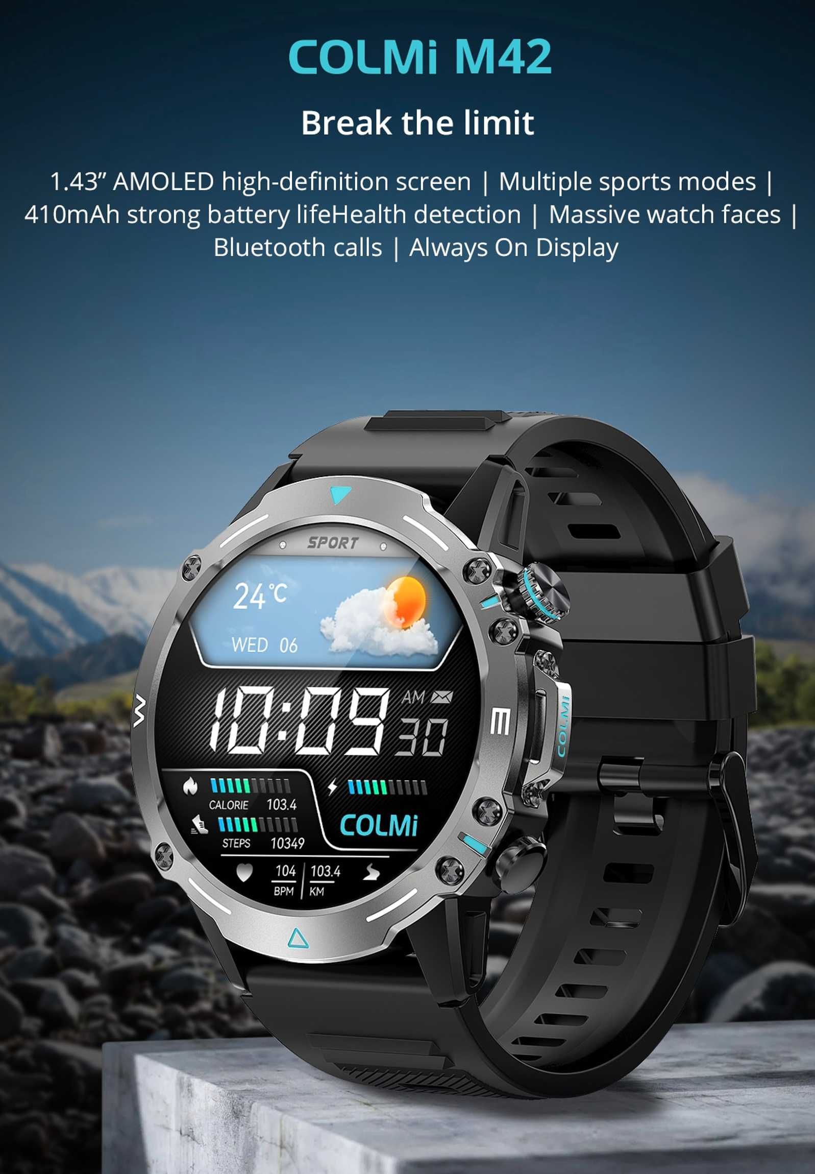 Smartwatch COLMI M42 1,43" AMOLED/zdrowie/rozmowy BT/PL