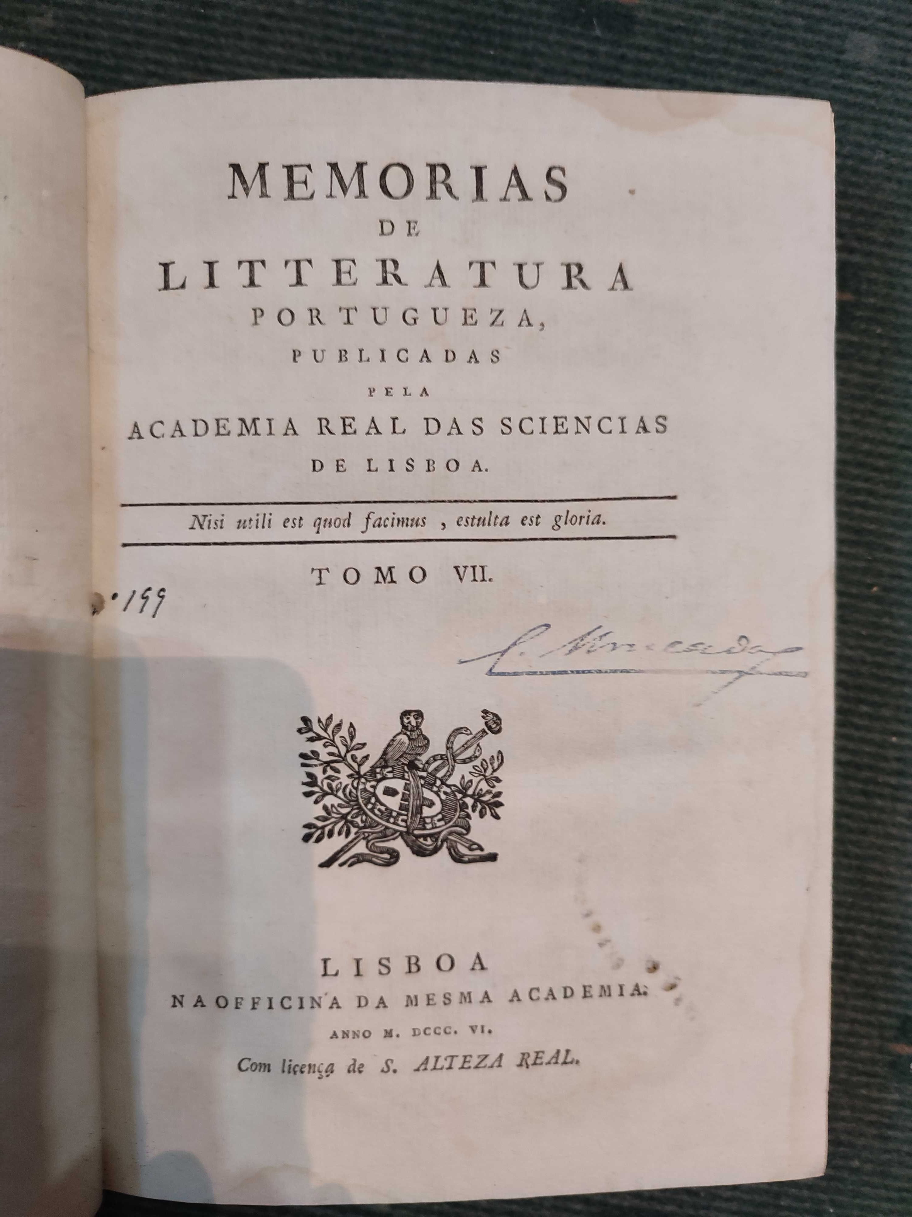 5 volumes Memórias de Litteratura Portugueza Edição Séc XVIII, Séc XIX