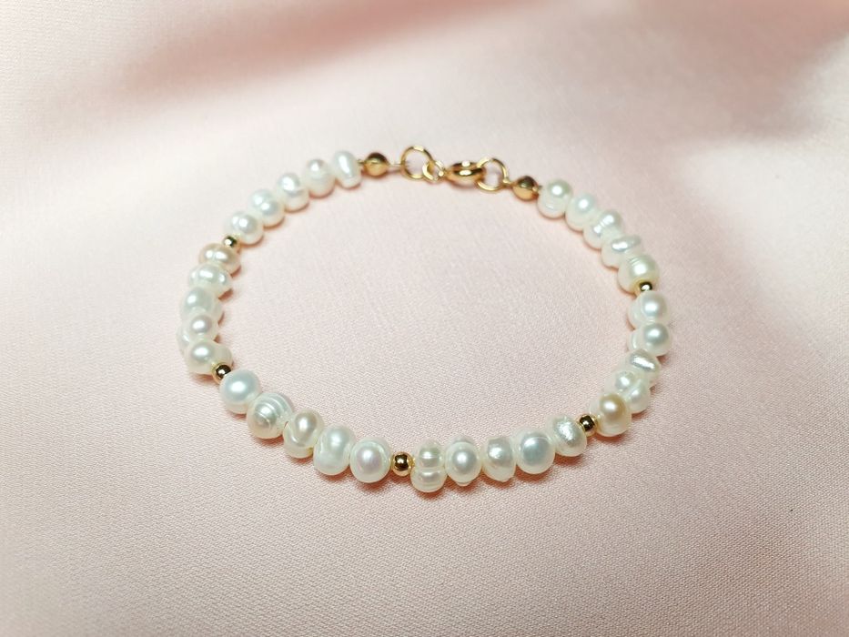 Bransoletka z prawdziwych pereł oraz hematytu