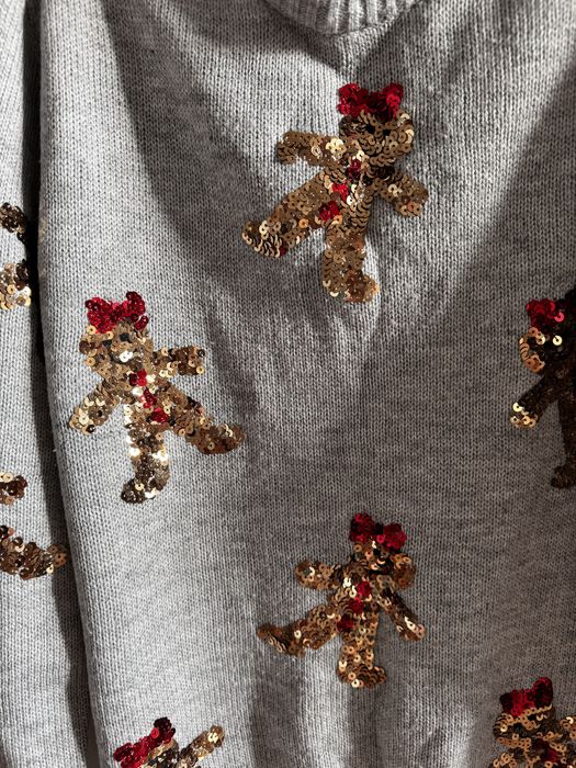 новорічний светр xs-s імбирний пряничний чоловічок святковий сірий