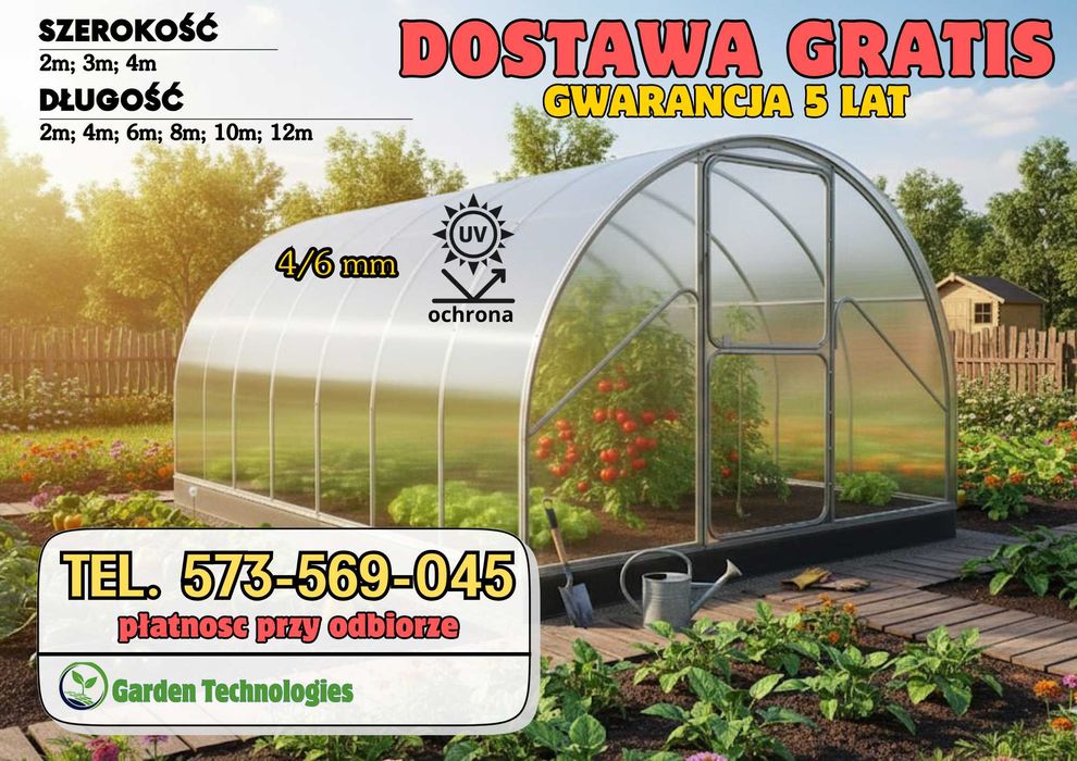 Szklarnia z poliwęglanu tunel/domek 3x4 3x6 3x8 3x10 3x12