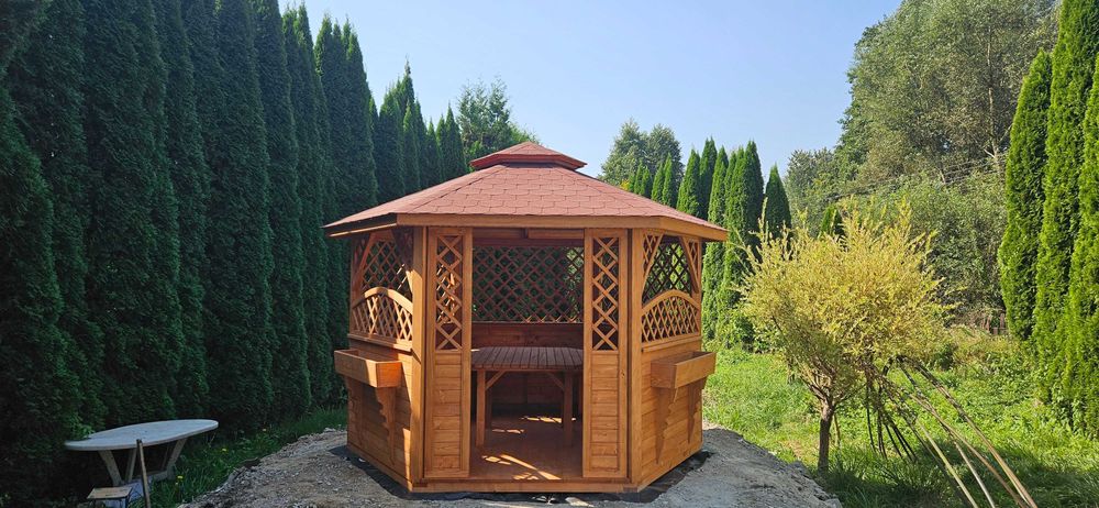 Altana ogrodowa drewniana sześciokątna domki altanki wiaty zadaszenia