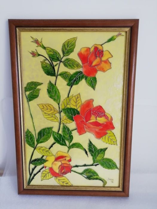 Vitral pintado à mão em quadro