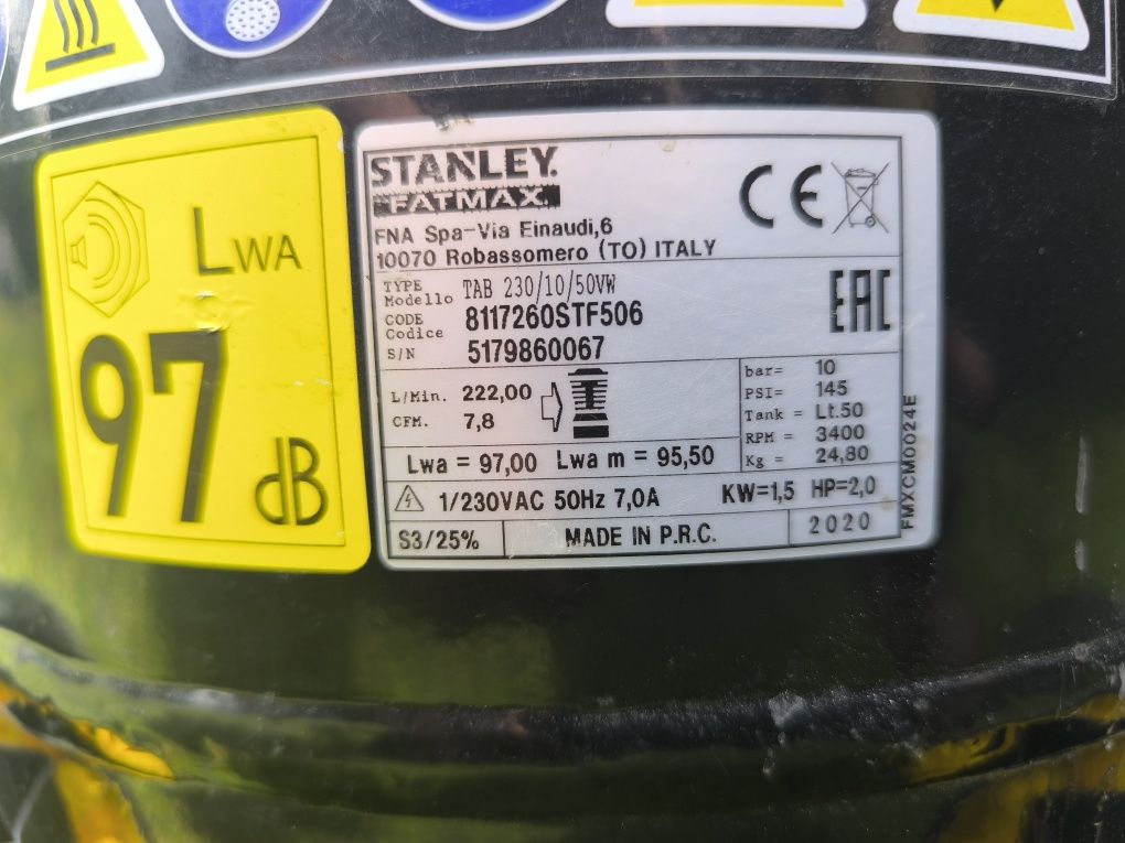 Stanley Fatmax sprężarka 50L bezolejowa 10bar – jak nowa, z pudełkiem