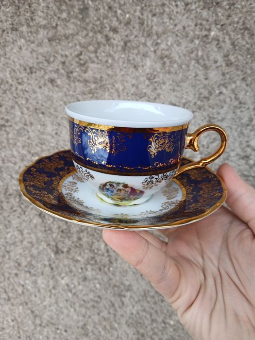 Поштучно чайні пари кобальт Мадонна Чехия фарфор Чехия золото