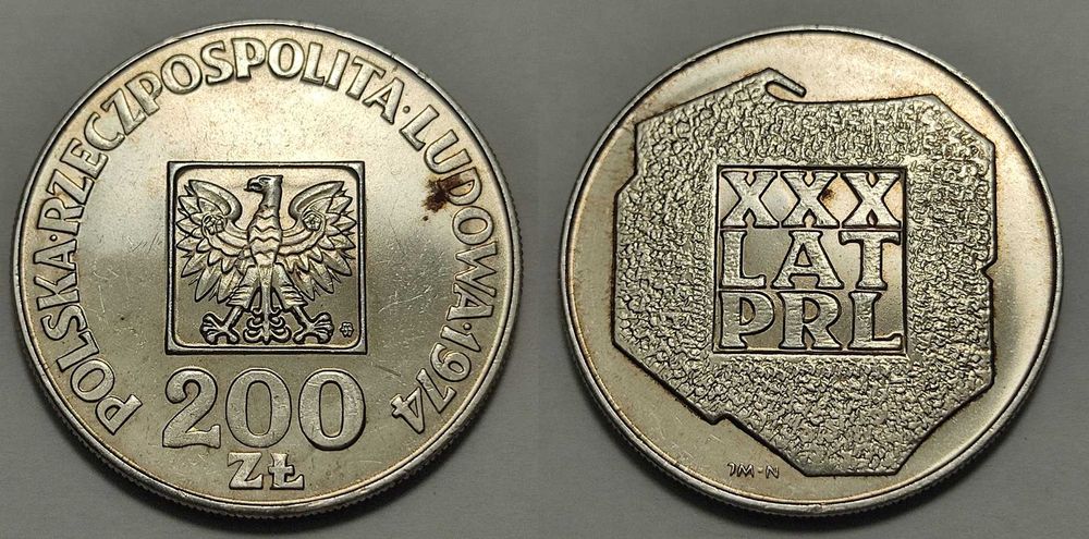200 zł 1974 r. z mapką, destrukt "duch"