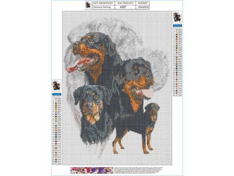 Haft Diamentowy, Obraz, Mozaika Diamentowa PIES - ROTTWEILER 30x40cm