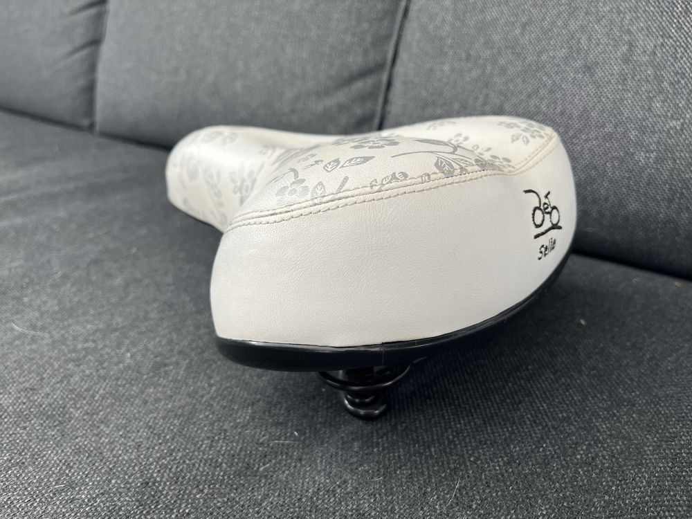 Siodełko rowerowe Selle biale w kwiatki amortyzowane