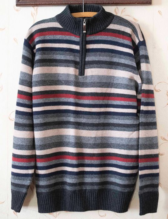 Stylowy sweter golf Dunnes w paski rozmiar M klasyczny zimowy męski