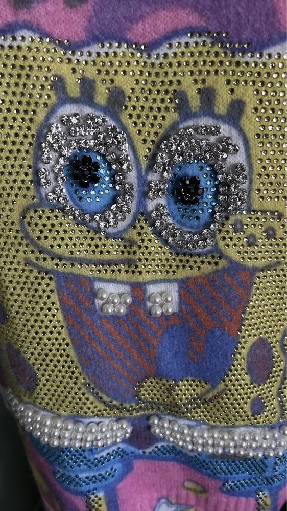 Nowy Sweter kryształy, perły, cyrkonie spongebob wyjątkowy