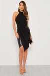 Sukienka Wal G czarna elegancka skórzana wstawka halter neck L