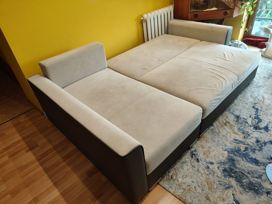 Sofa rozkładana wersalka narożnik rogówka L łóżko 160x200 szara