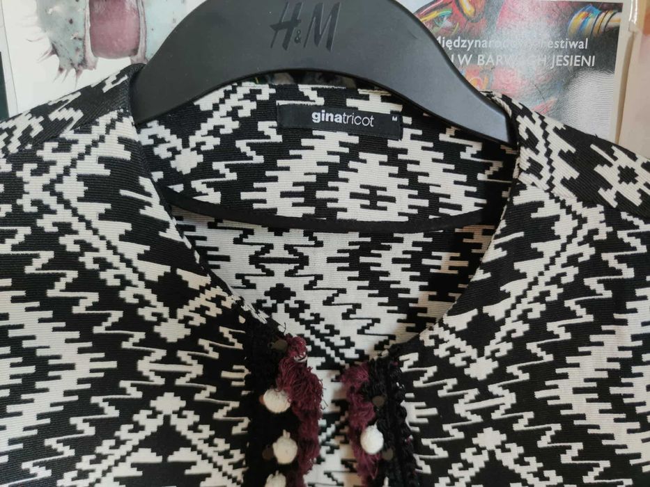 gina tricot czarno-biala aztec marynarka zakiet fredzle boho 38 M