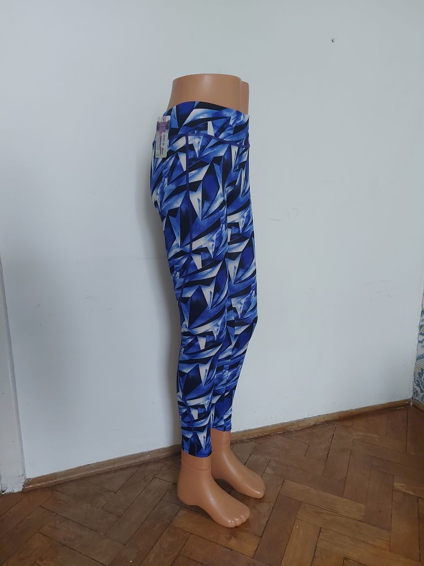 Bawełna 65% Legginsy M / L niebieskie wzór geometryczny elastyczne
