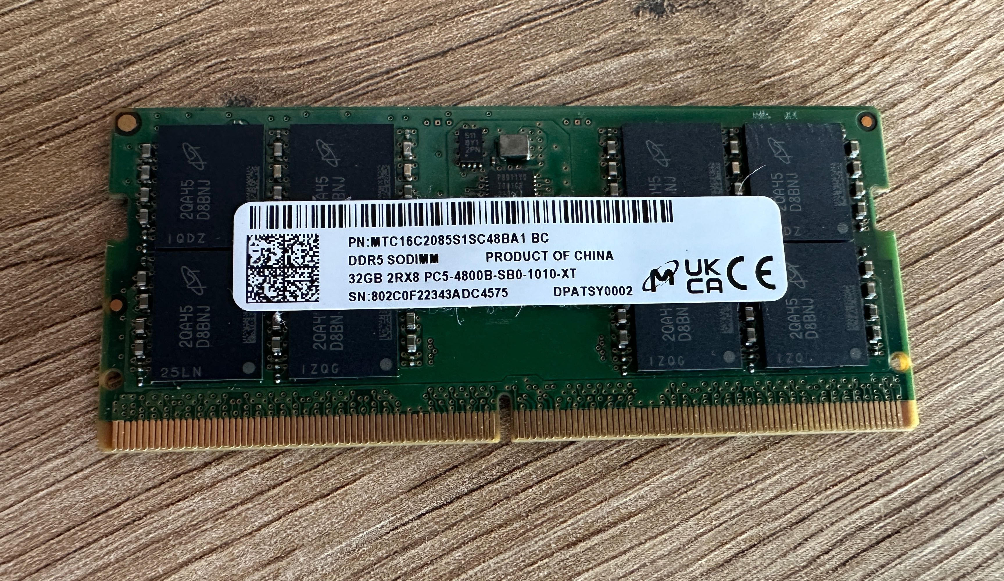 Оперативна пам’ять Micron 32GB DDR5-4800 SODIMM (MTC16C2085S1SC48BA1)
