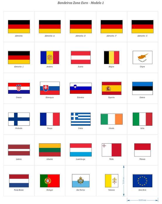 Conjunto Bandeiras Zona Euro - 50x50 mm - Versão 1