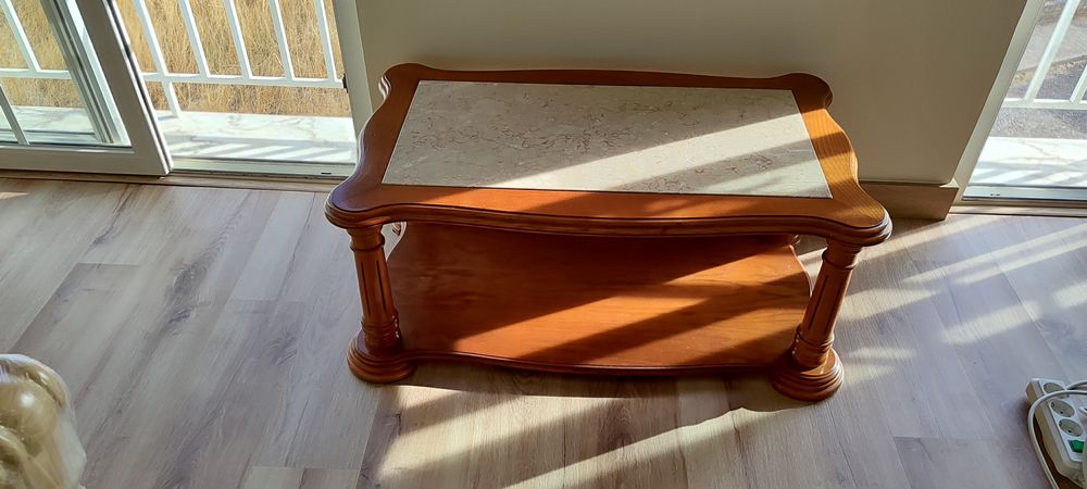 Conjunto de mesa de sala madeira maciça e mármore