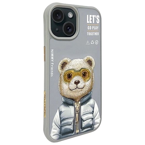 Etui Nimmy Cool&Cute 2.0 Bear do iPhone 15 - szare