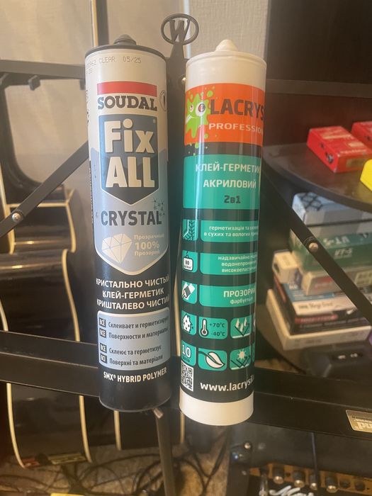 Прозрачный клей герметик Soudal Fix All Crystal + Lacrysil Professiona