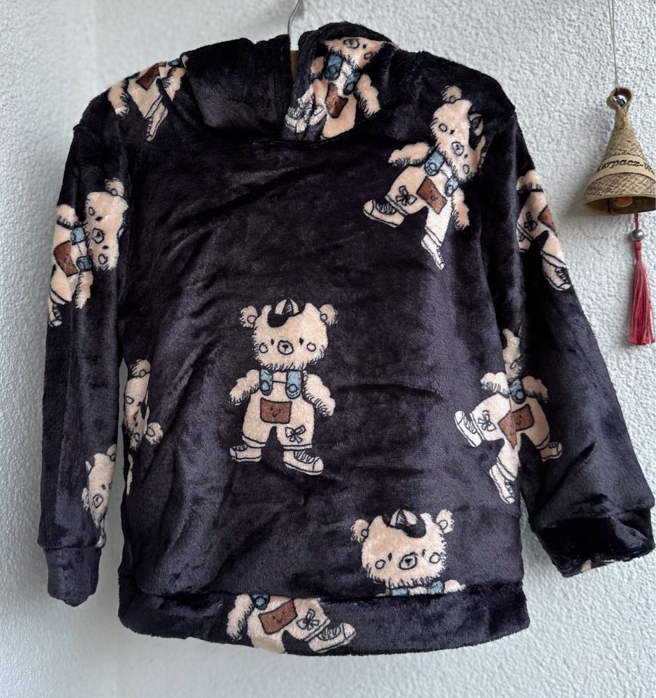 Misiowa welurowa dziecięca bluza z puszkiem 6 lat 110 - 116 cm