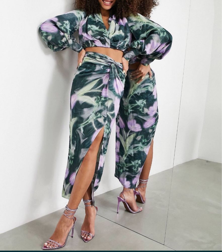 Sukienka drapowana midi kwiaty spódnica Top L 40 asos luxe  wiskoza