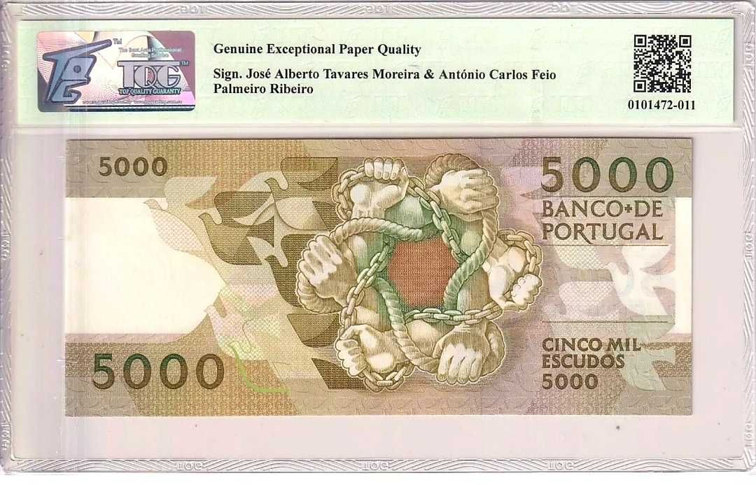 Nota Nova PMG Gema - 5000 Escudos - 1988 Não Circulada