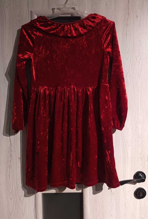 134/140 sukienka welurowa z kołnierzykiem H&M 2 szt czerwona i różowa