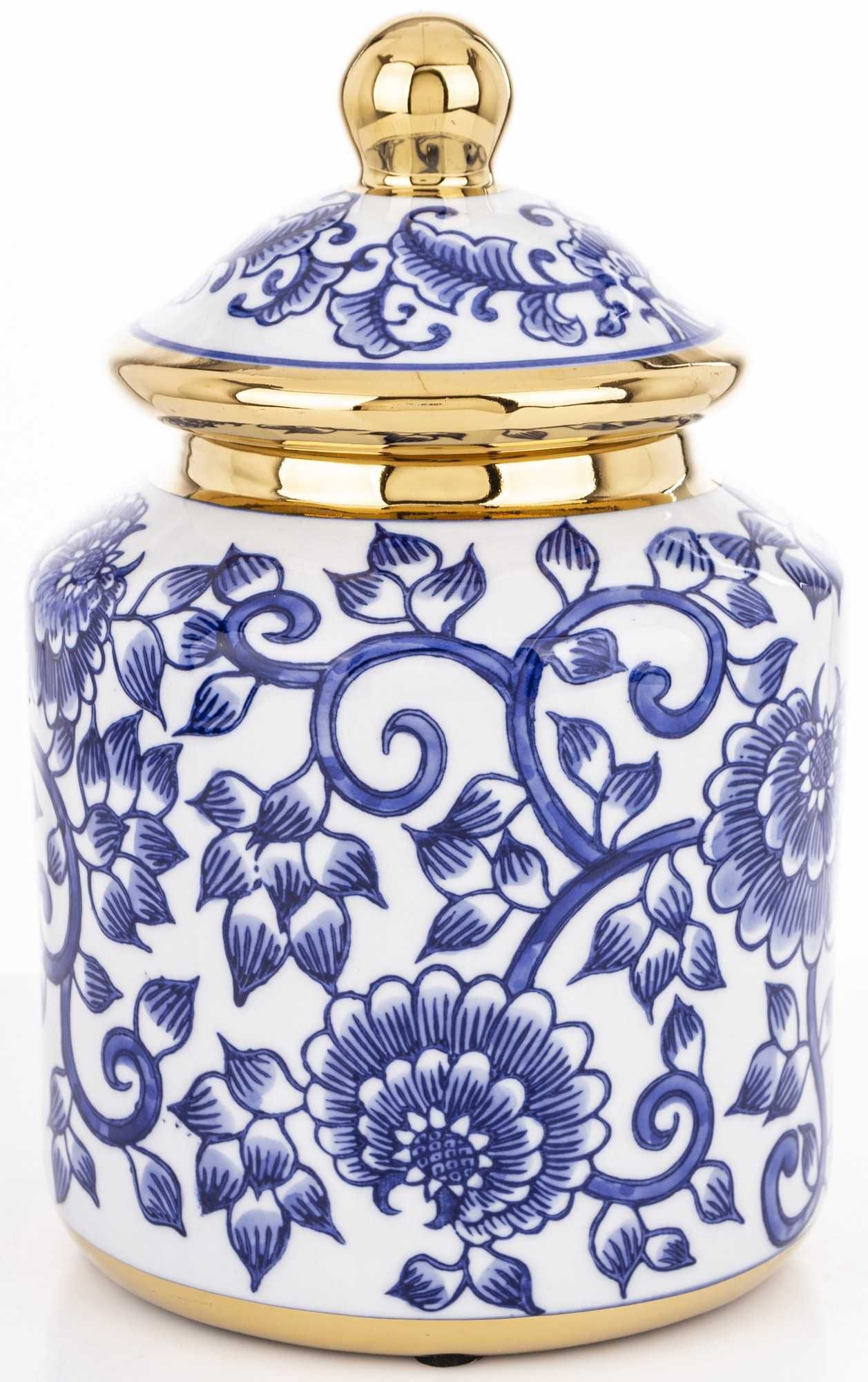 Niebiesko biała amfora z przykrywką ceramiczny pojemnik wazon 176384