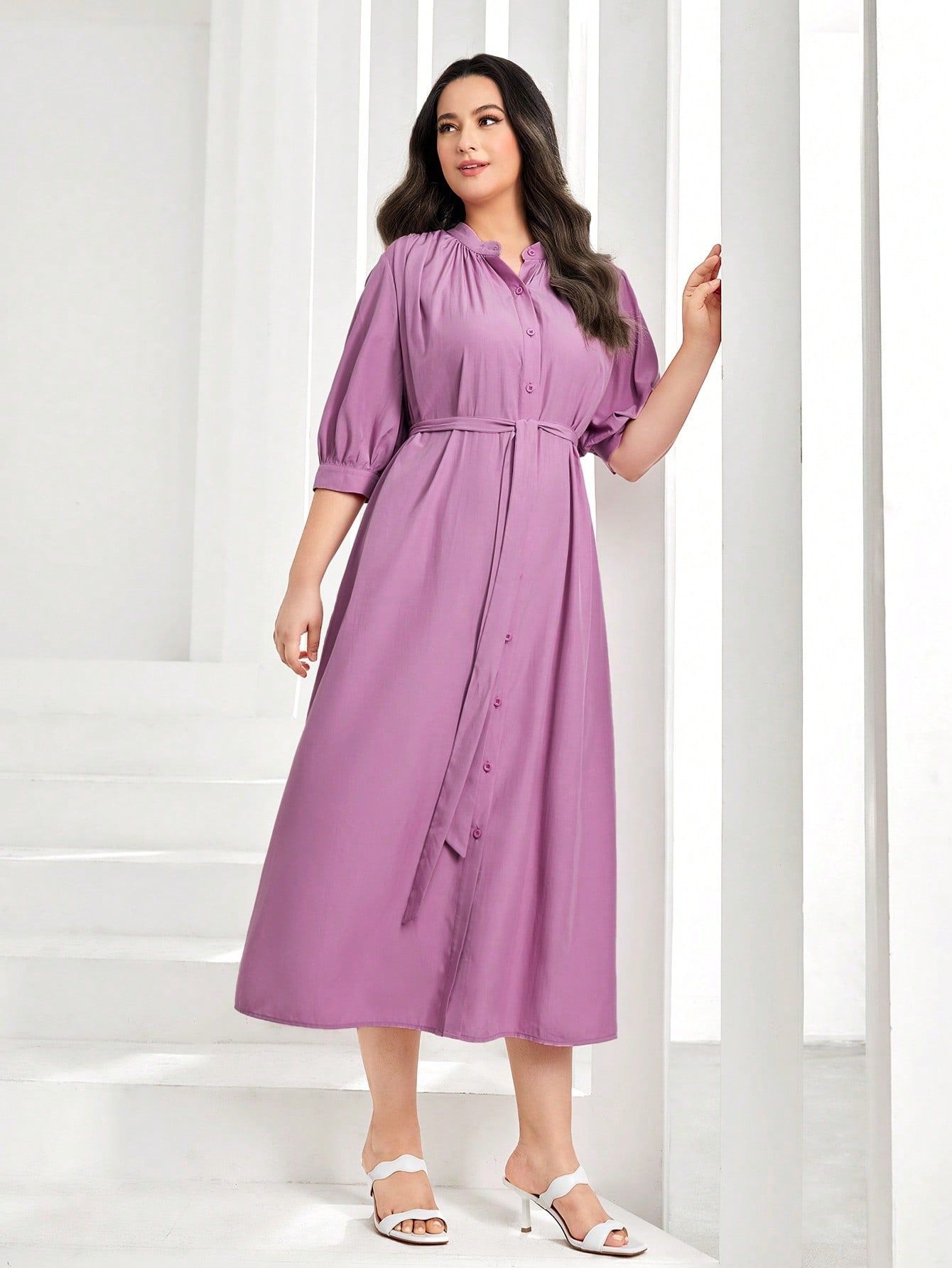Sukienka Koszulowa Ze Stójką Luźna Maxi Casual Shein Xxl 44