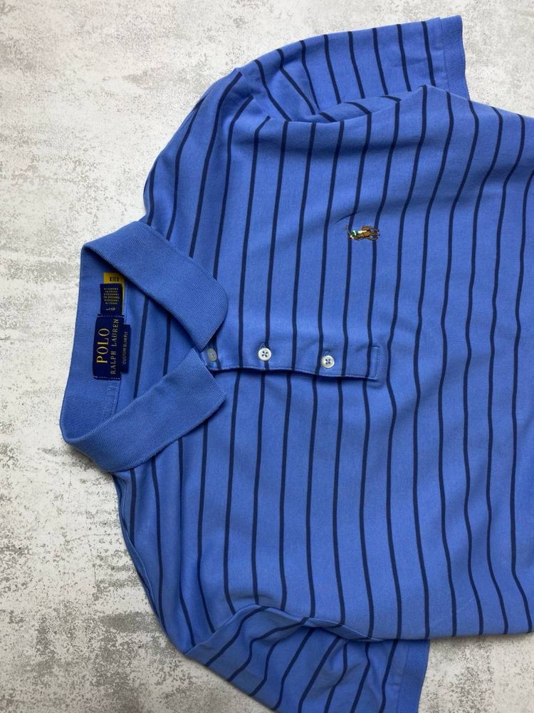Блакитне смугасте поло Ralph Lauren Custom Slim Fit