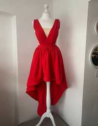 Czerwona rozkloszowana sukienka asymetryczna emo lou 18 wesele