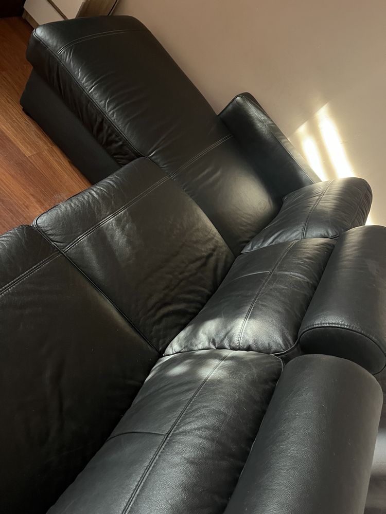 Duża skórzana rozkładana sofa czarna Ikea 3 os