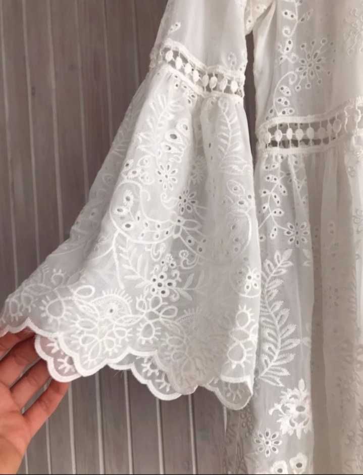 Zara cudna koronkowa haftowana sukienka tunika Boho M/38