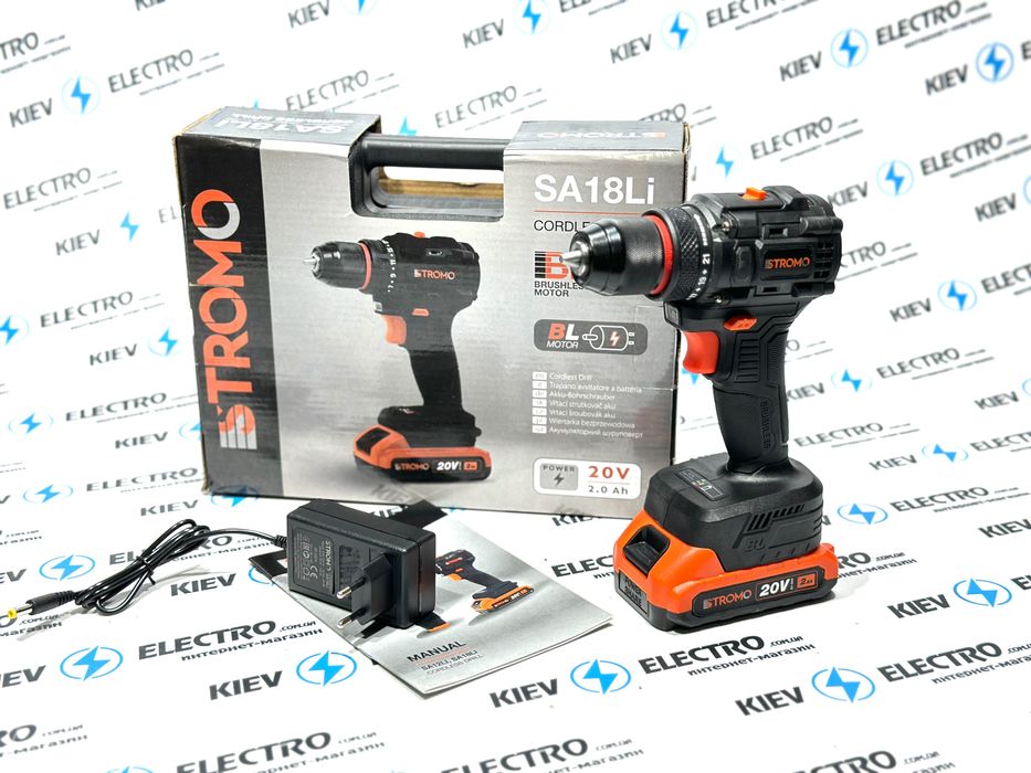 Шуруповерт бесщеточный STROMO SA18Li (50Нм/ 20В 2Ач/10 мм/Кейс набор)