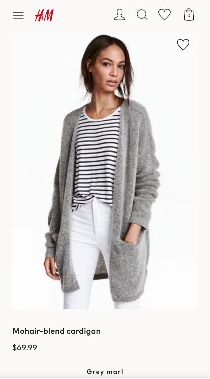 H&M mohair blend szary wełniany kardigan XS-S