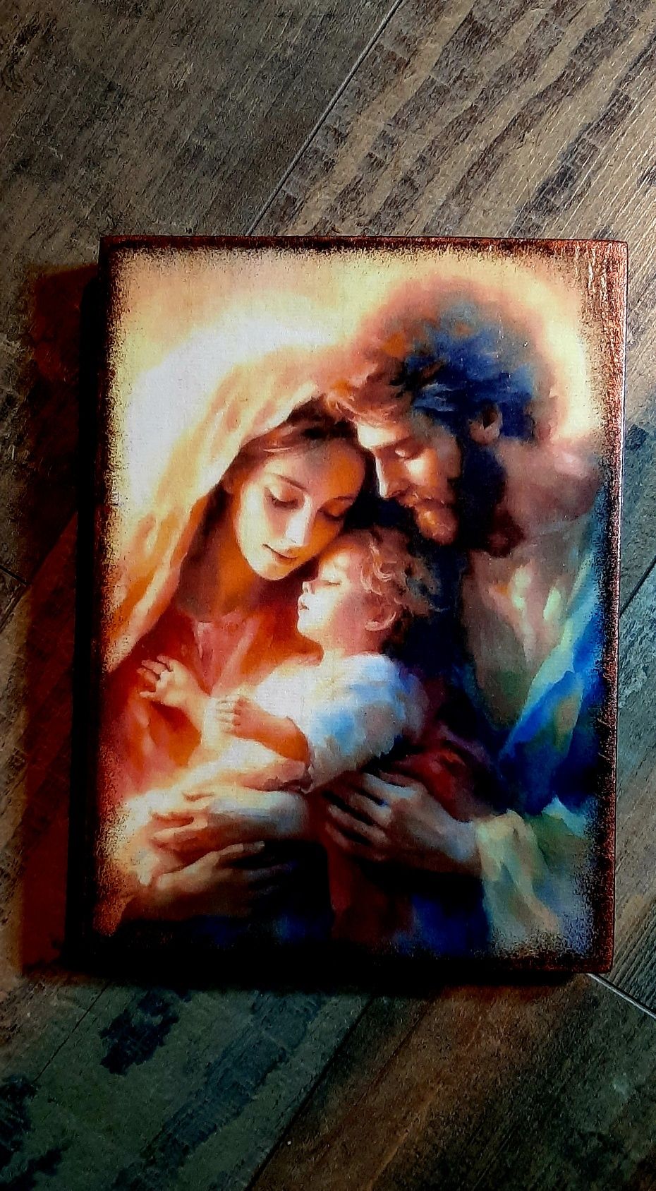 Obraz na drewnie, rękodzieło, prezent, pamiątka religijna, Święta Rodz