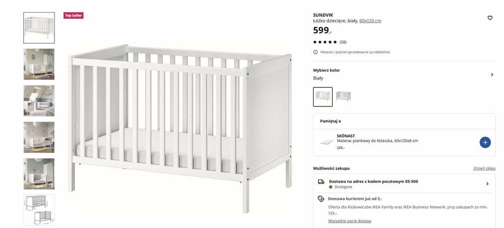 IKEA SUNDVIK Łóżeczko dziecięce + materac + karuzela Fisher Price