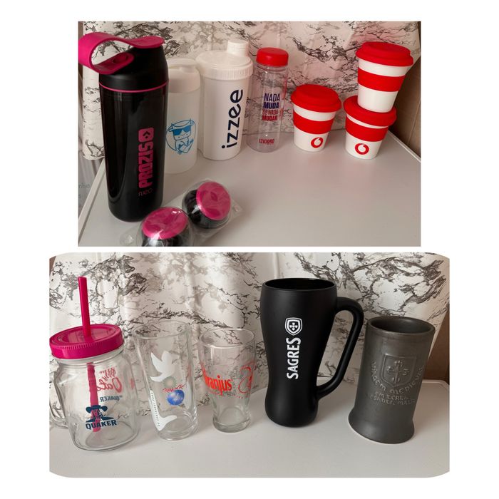 Garrafas copos plastico caneca copos Sagres BP Vodafone  trinaranjus