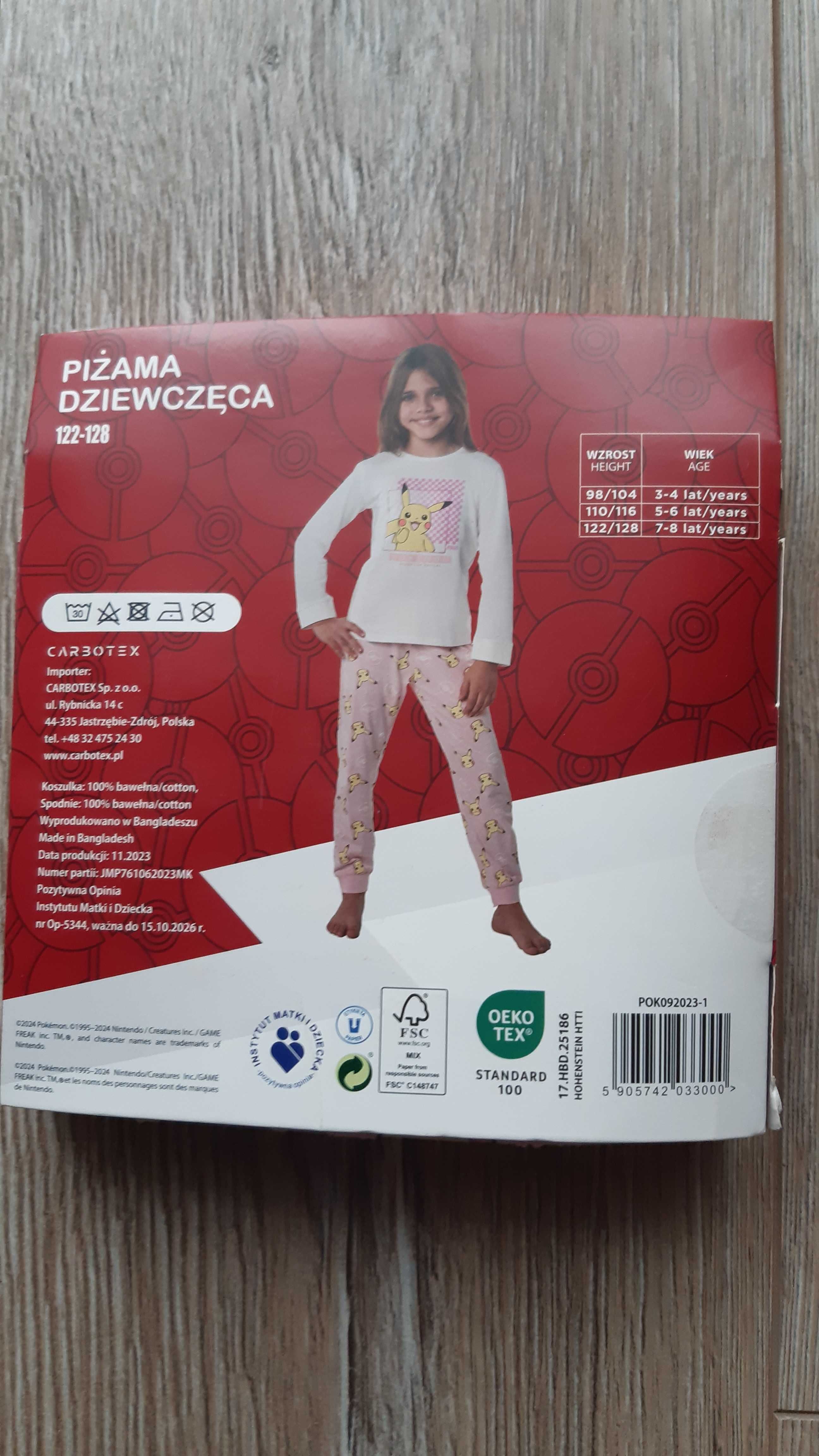 Nowa piżama dziewczęca 122/128 Pokemon