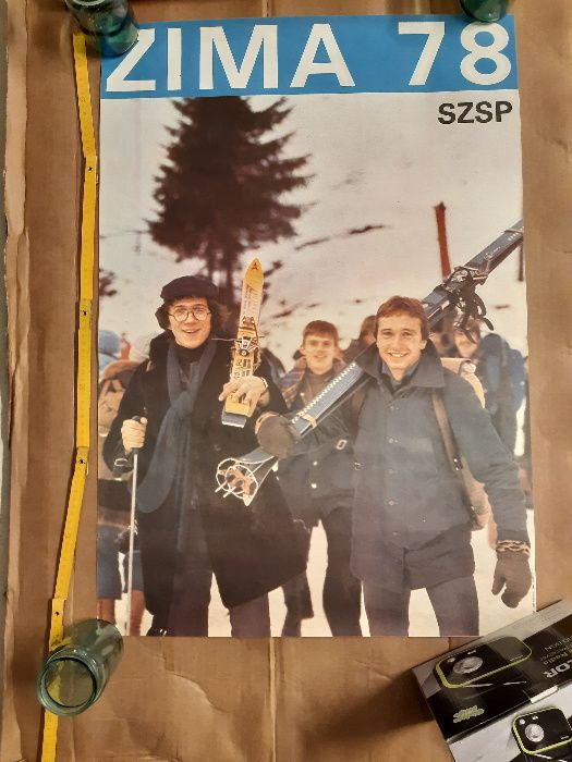 Plakat Zima 78 Soviet Poster 1978 Socrealizm Retro Grafika PRL Narty