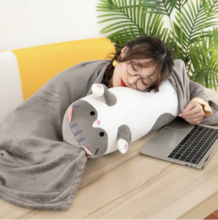 М'яка іграшка-плед кіт обіймашка, Кіт батон 65см, Іграшка кіт батон