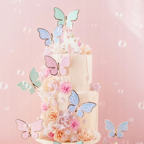 toppery toper na tort motylki, 9 x 6.5 cm, mix urodziny roczek 9 szt
