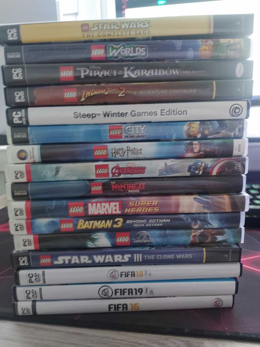Zestaw 15 gier PC, lego, Fifa, Ubisoft